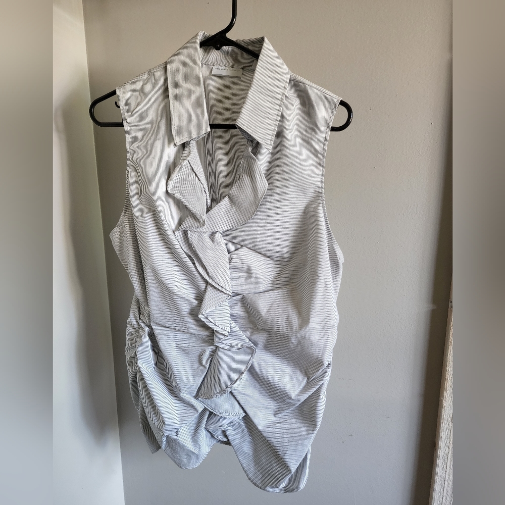 New York & Company Sleeveless Blouse Large White With Black Pin Stripe NWT